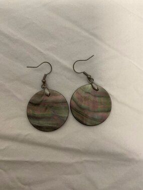 Mother of Pearl Round Iridescent Drop Earrings